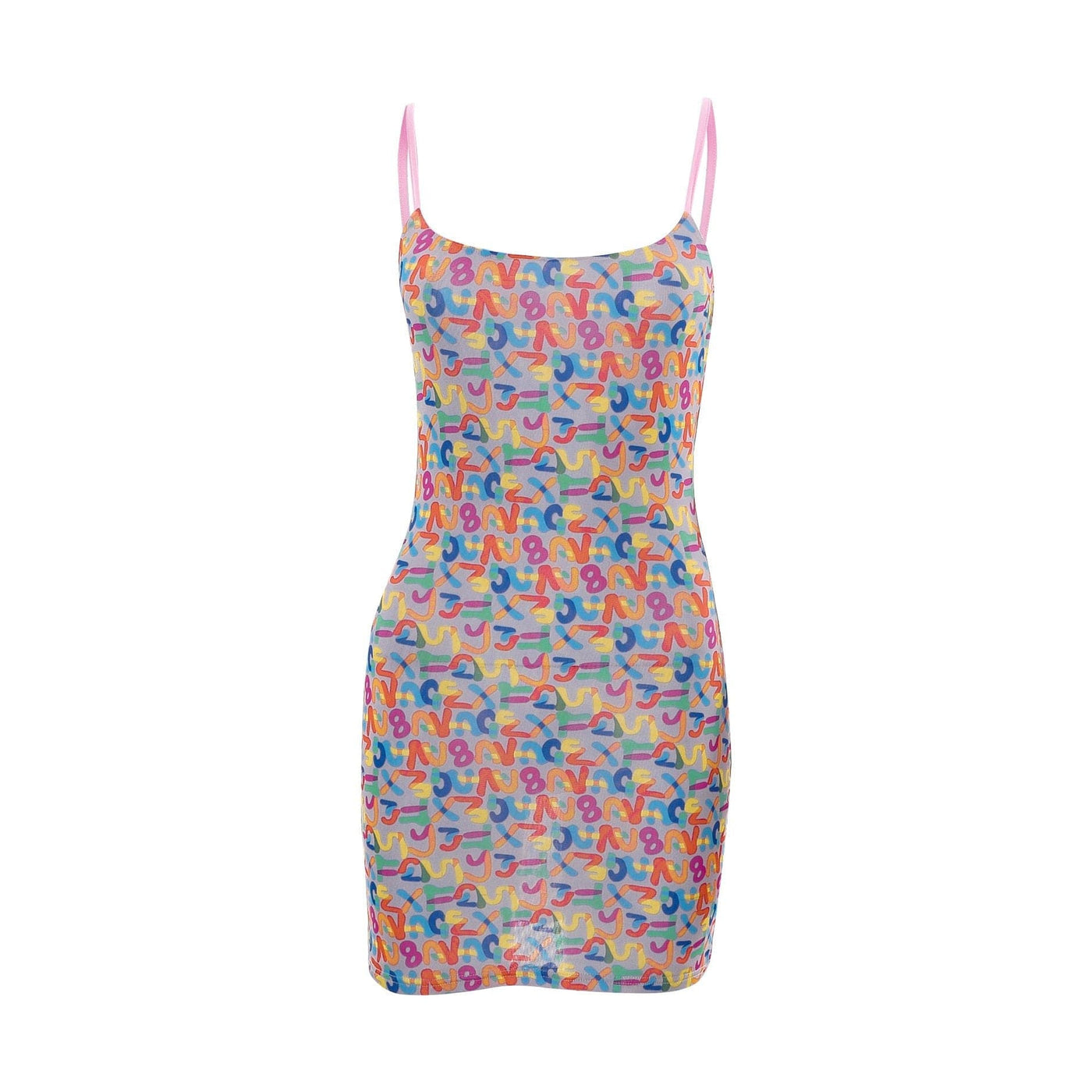 Mesh letter print contrast square neck backless cami mini dress 2