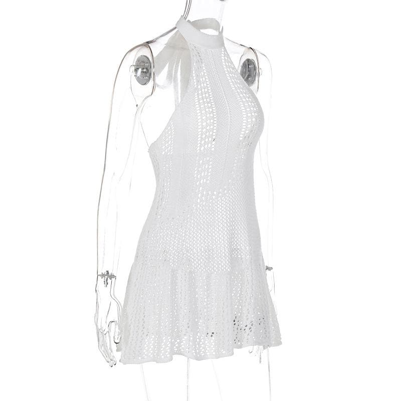 Crochet Halter Neck Fit and Flare Mini Dress