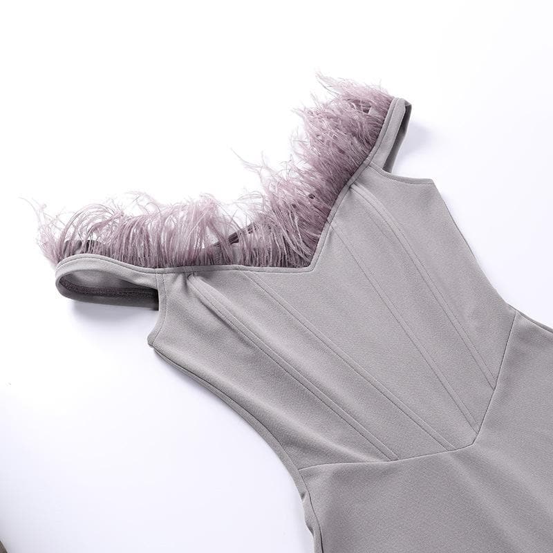 Feather Off Shoulder Sweetheart Corset Bodycon Mini Dress