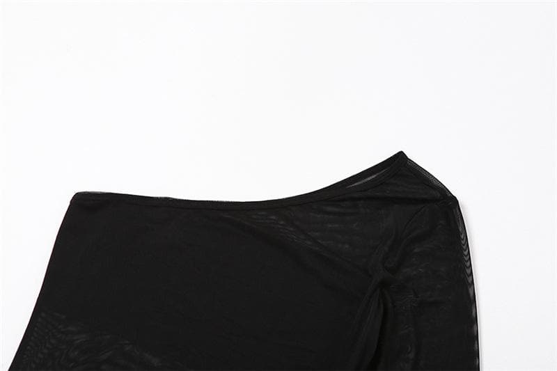 Ruffle contrast buckle one shoulder irregular ruched mesh mini dress 5
