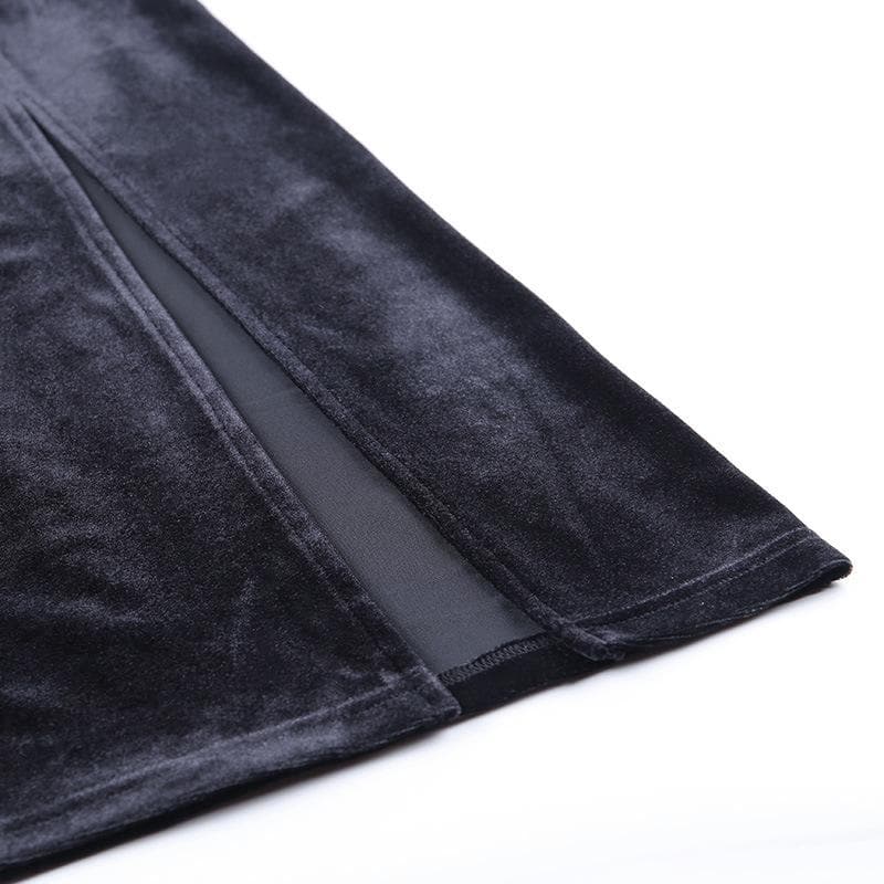 Velvet feather sleeveless slit solid zip-up midi dress - View 8