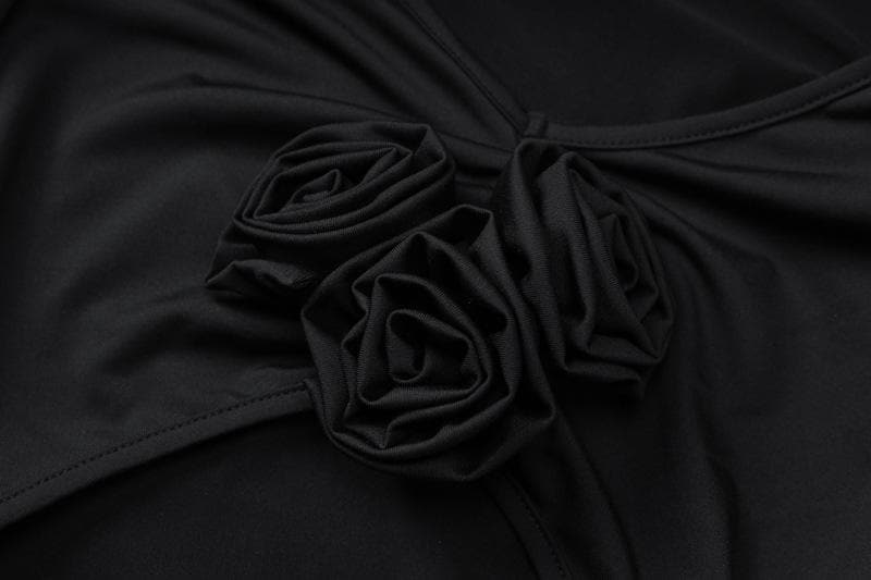 V-Neck Long Sleeve Flower Applique Cut Out Bodycon Maxi Dress