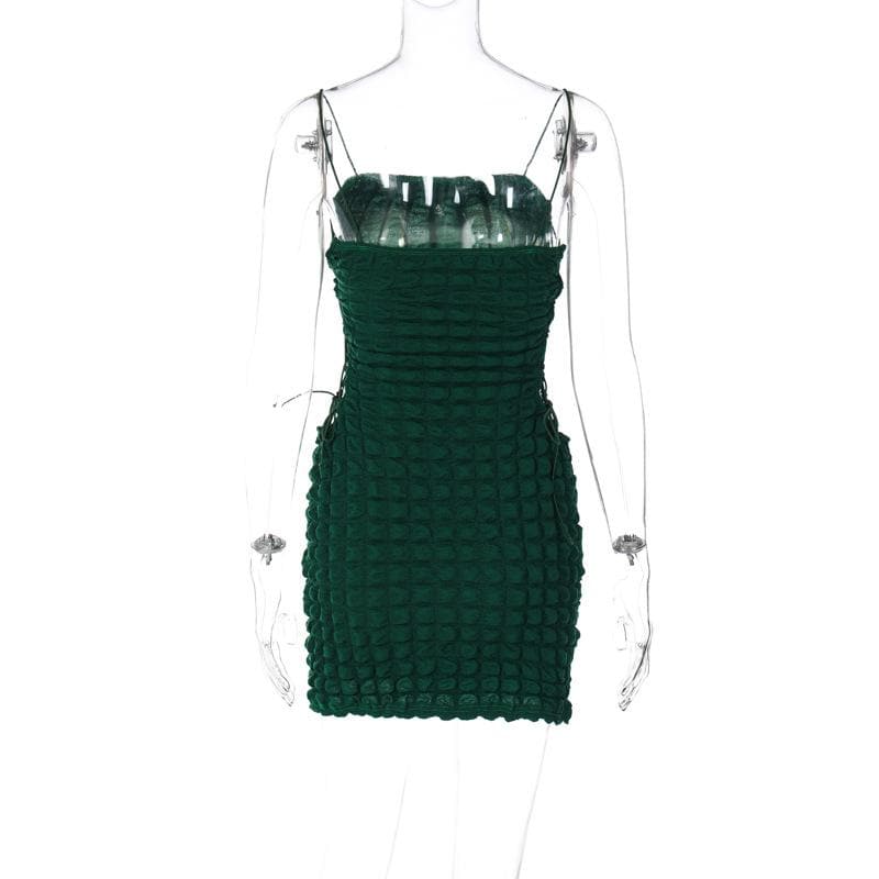 Waffle solid lace up spaghetti strap backless mini dress 5