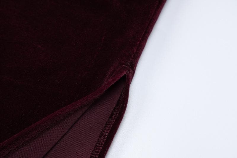 Velvet solid irregular one shoulder slit hollow out midi dress - View 5