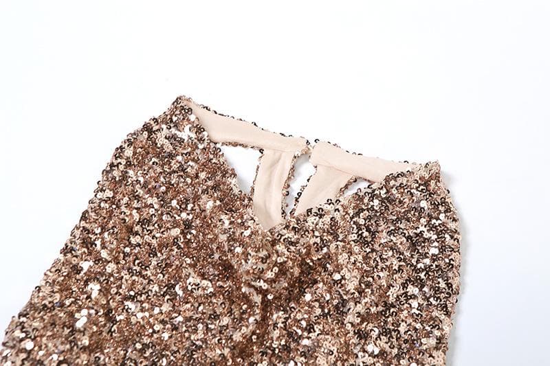 Sequin Cowl Neck Bodycon Mini Dress