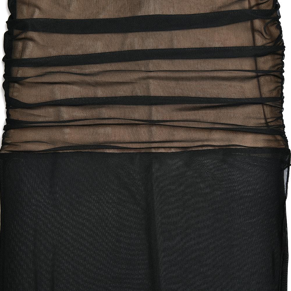 Mesh v neck ruched slit zip-up spaghetti strap maxi dress 9