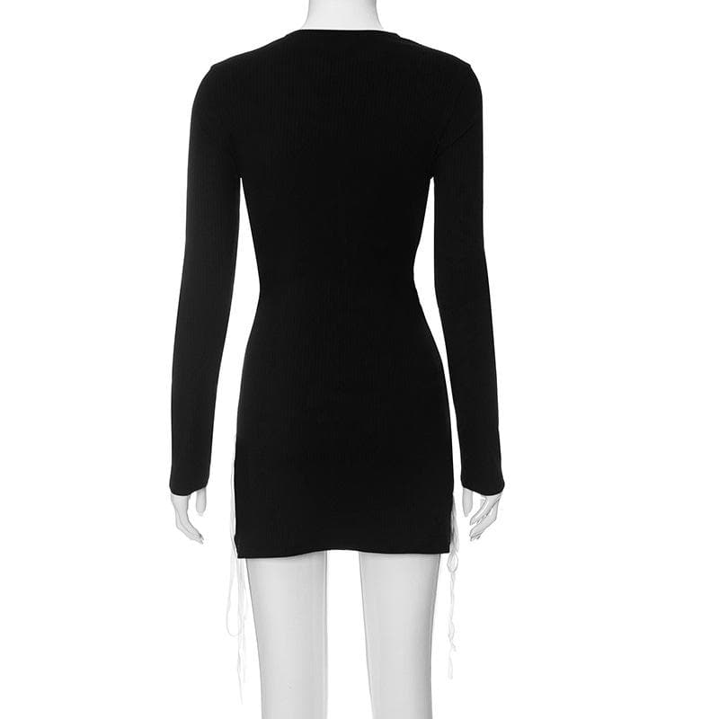 Crewneck long sleeve zip-up lace up contrast mini dress 3