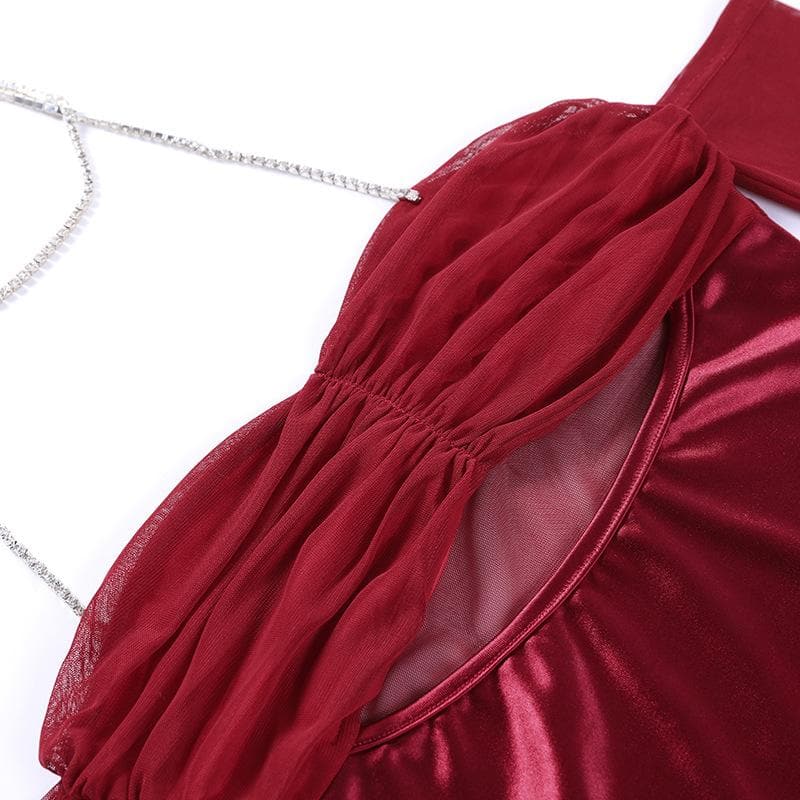 Mesh Glove Halter Neck Cut Out Ruched Bodycon Mini Dress