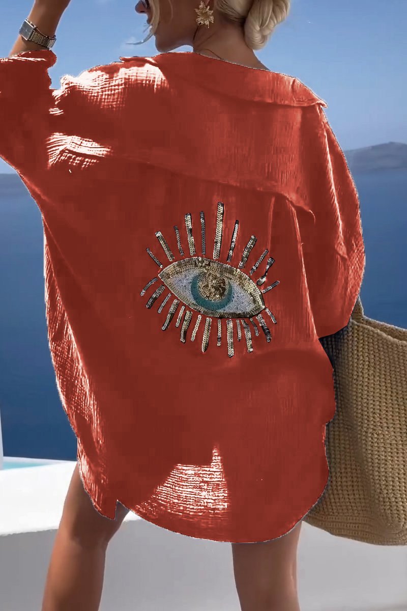 Oversized Long Sleeve Button Down Gauze Beach Cover Up Top