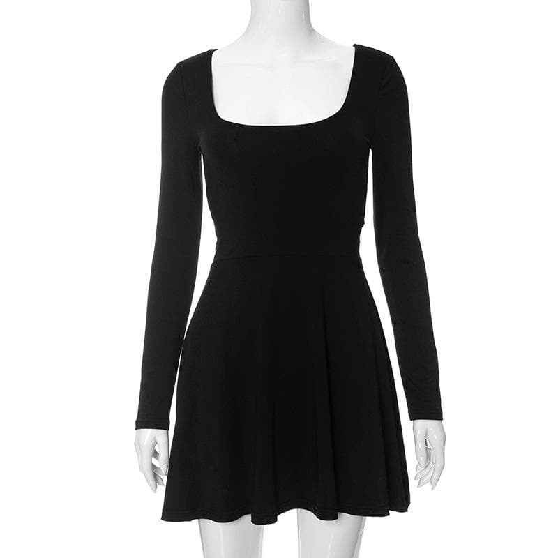 Square Neck Long Sleeve Lace Up Two Way Mini Dress - View 2
