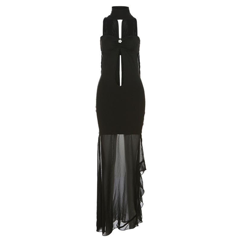 Mesh ruffle hollow out ruched backless ribbon solid tube midi dress 2