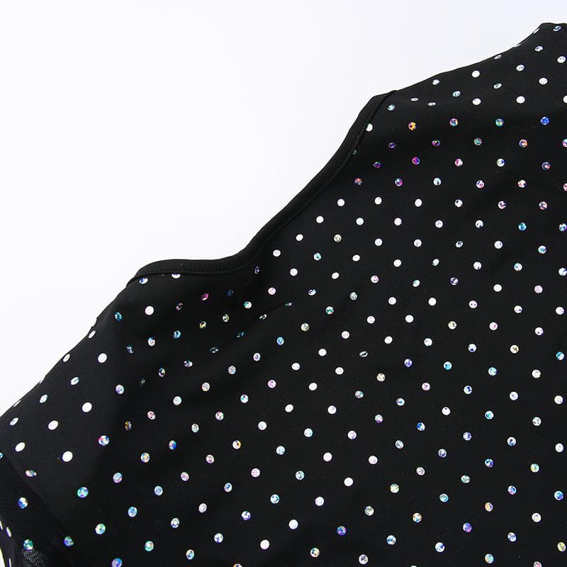 Polka dot contrast hollow out long sleeve mesh midi dress 6