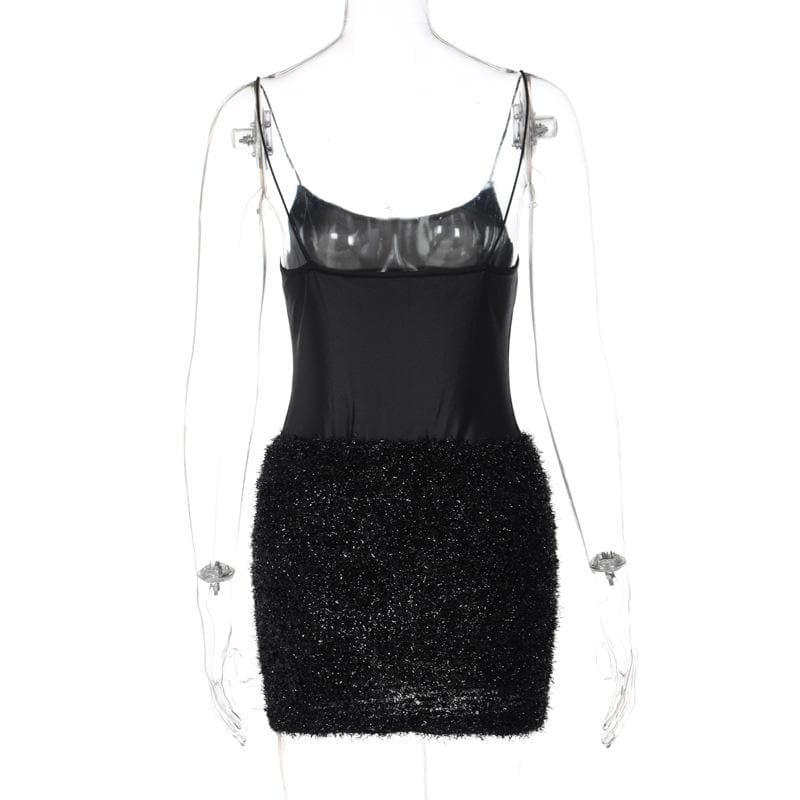 Textured solid satin u neck spaghetti strap sleeveless mini dress 4