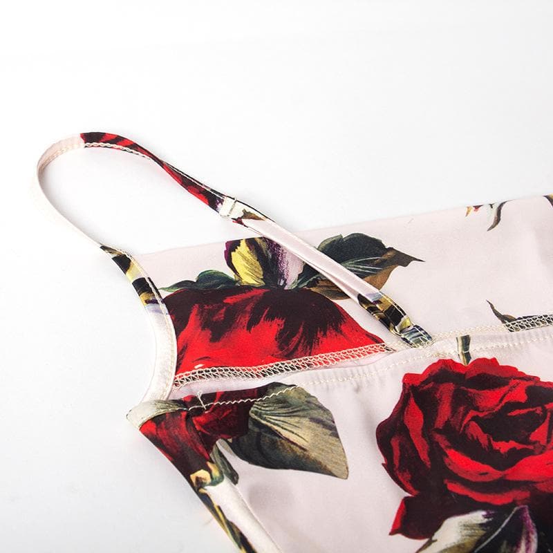 Satin Floral Print Cowl Neck Spaghetti Strap Slip Midi Dress