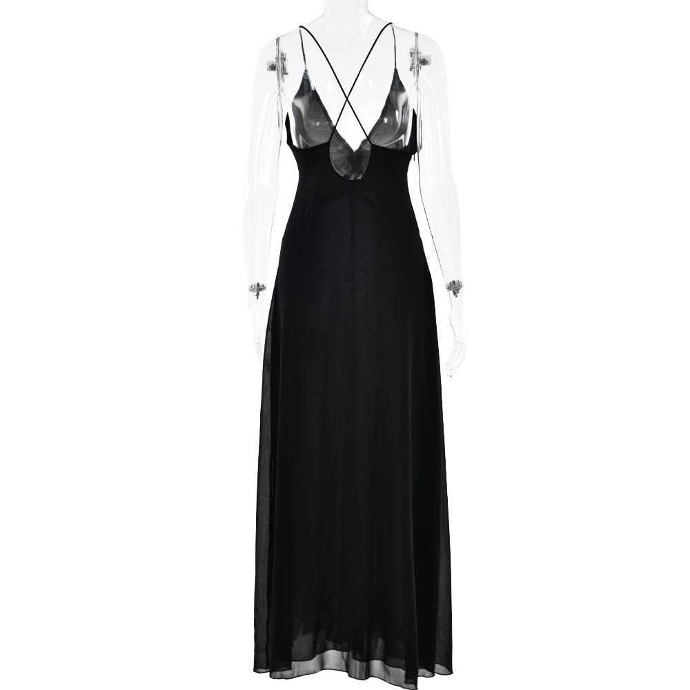 Flower applique v neck ruched zip-up cross back maxi dress - View 5