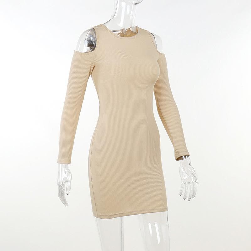 Long sleeve solid hollow out lace up self tie mini dress - View 10