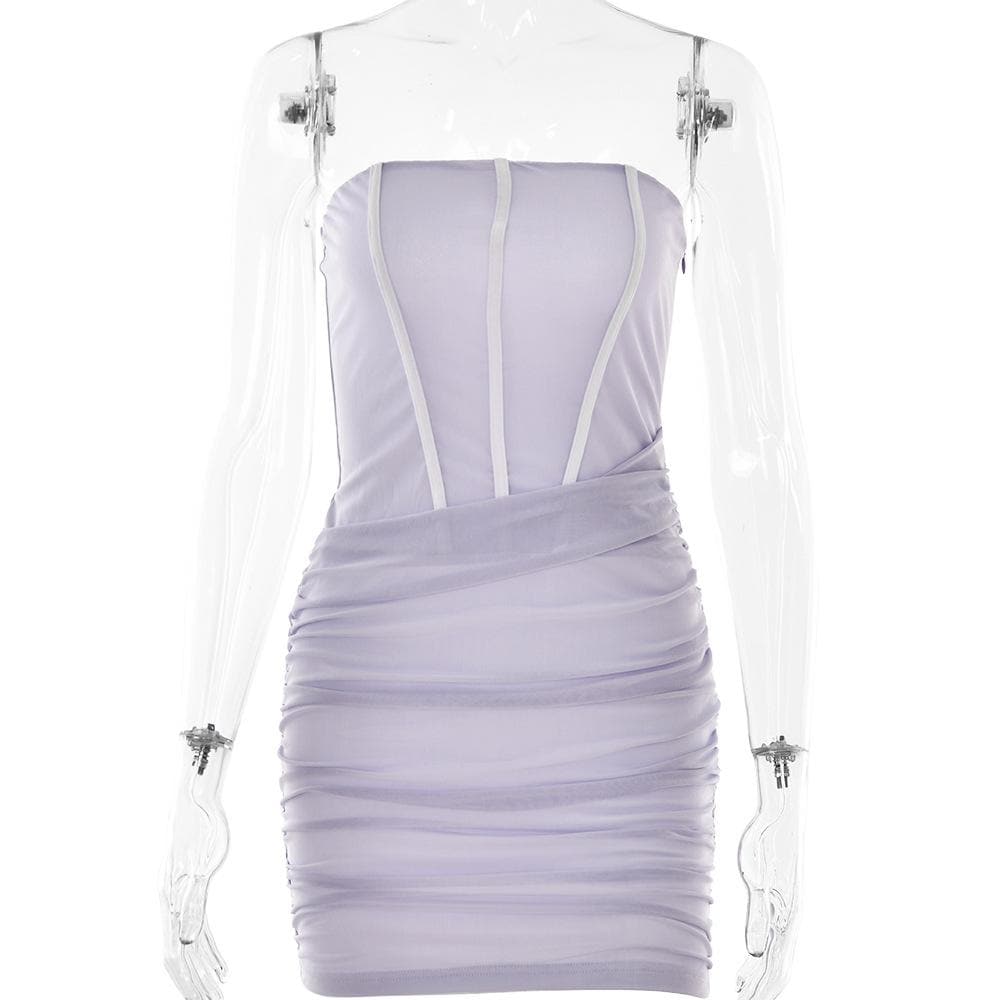 Mesh Strapless Contrast Corset Ruched Bodycon Mini Dress
