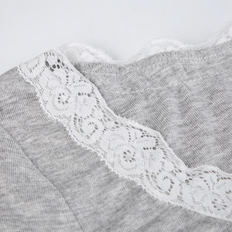 Lace hem square neck contrast long sleeve ruffle mini dress 7