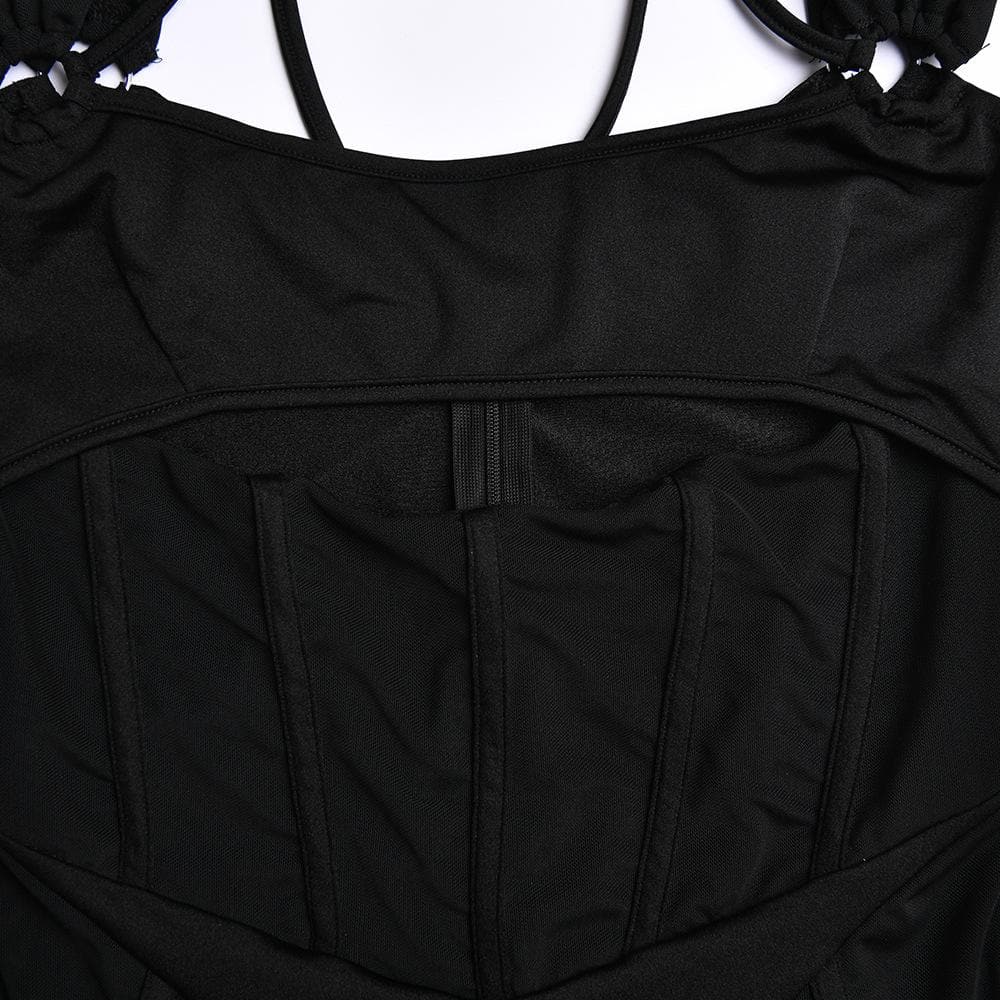 Mesh Square Neck Long Sleeve Corset Cut Out Bodycon Mini Dress