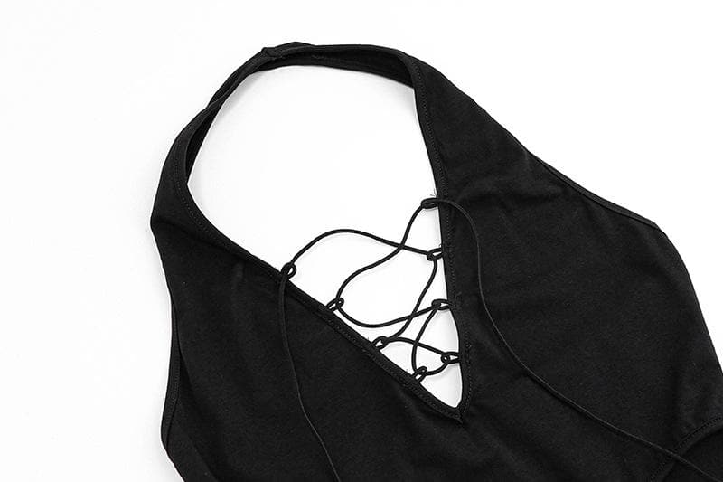 Halter Neck Cut Out Lace Up Mini Dress - View 3