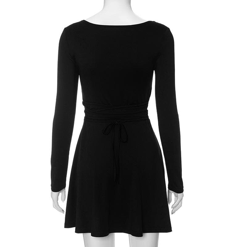 Square Neck Long Sleeve Lace Up Two Way Mini Dress - View 5