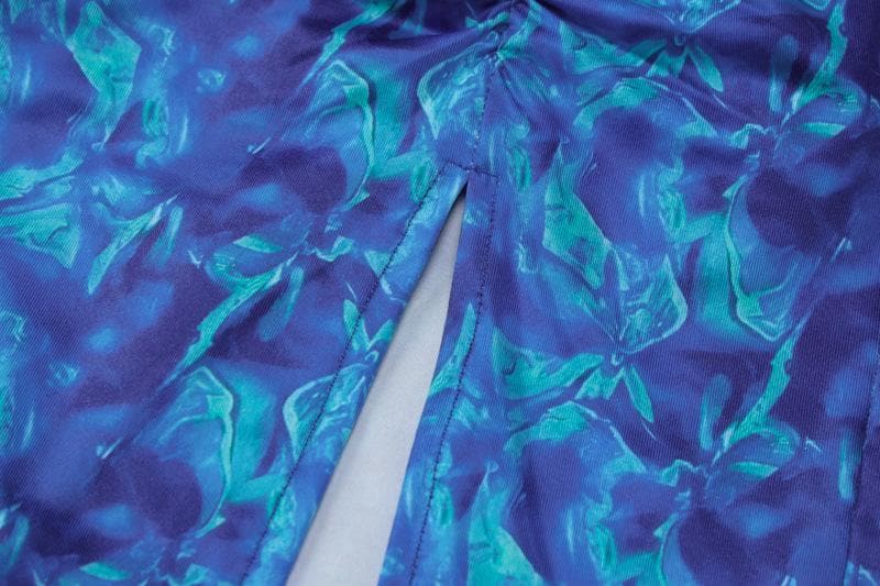 Lace up backless long sleeve slit ruched contrast print maxi dress 7