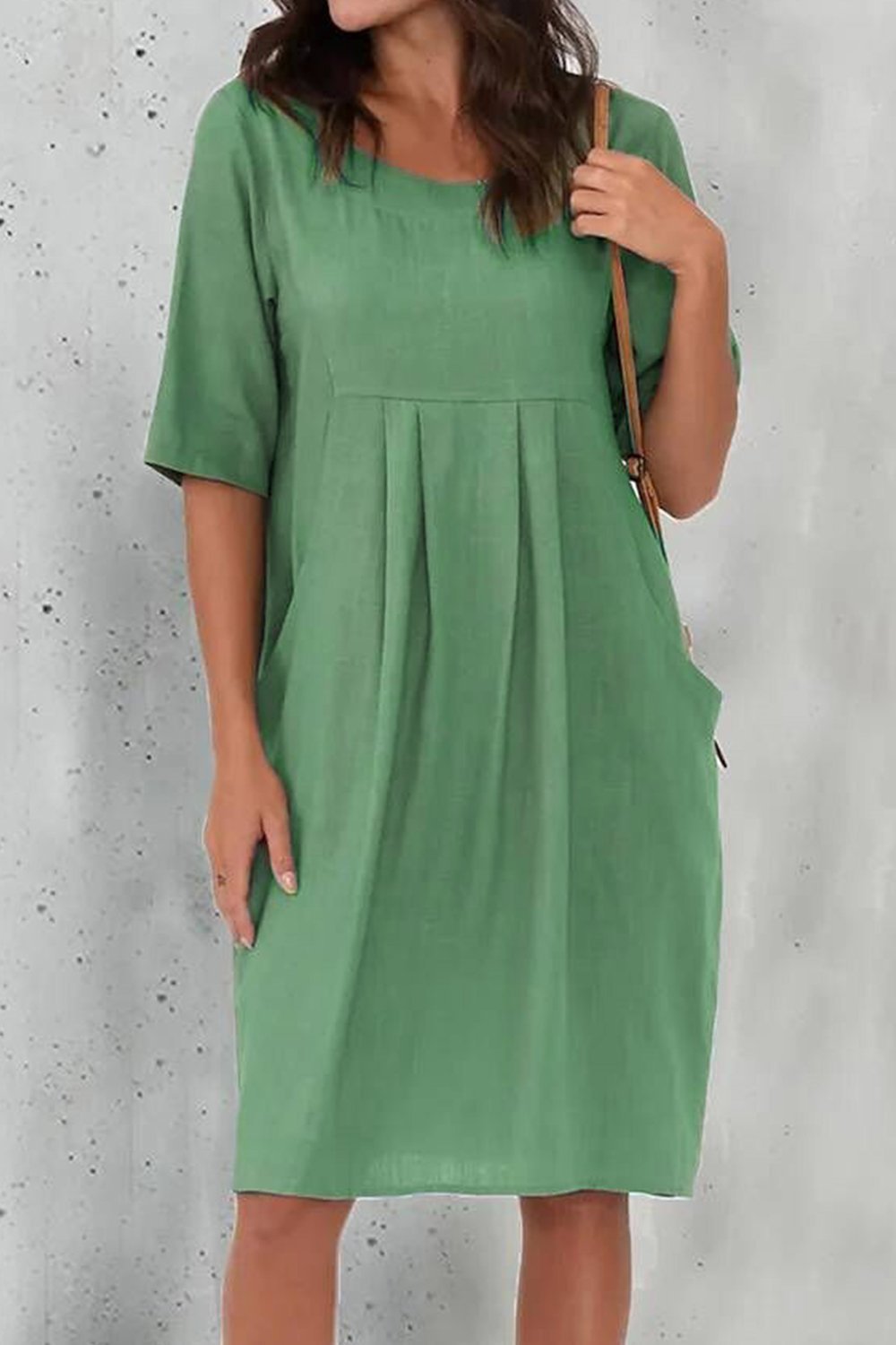 Scoop Neck Short Sleeve Pocket Linen Midi Dress 7
