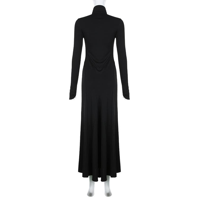 Lace up hollow out solid long sleeve maxi dress 3