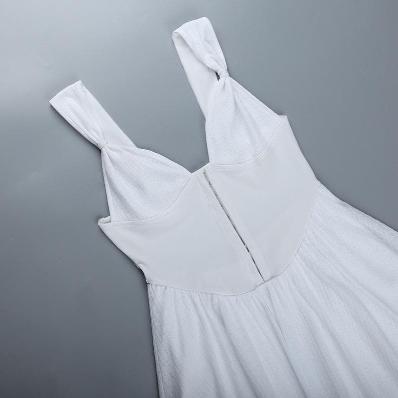 Deep V-Neck Knot Strap Hook Front Corset Waist Flared Mini Dress 6