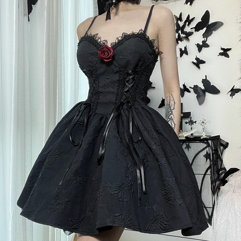 Sweetheart Flower Applique Lace Trim Corset Fit and Flare Mini Dress