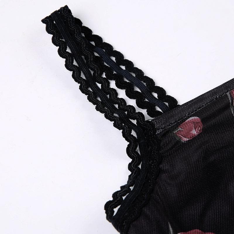Floral Print Square Neck Spaghetti Strap Lace Trim Bodycon Mini Dress