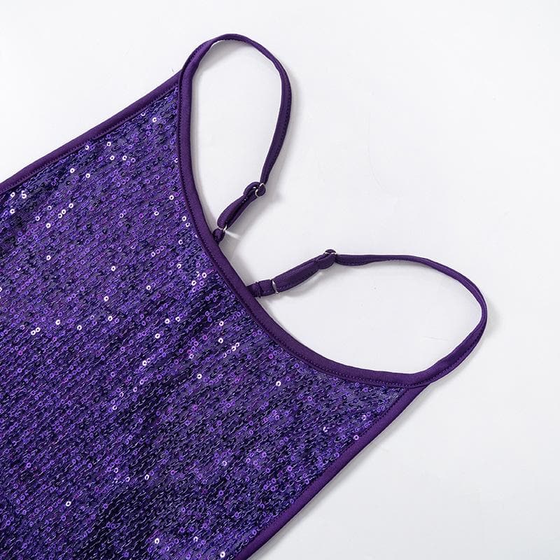 Glitter u neck see through backless cami maxi dress 6