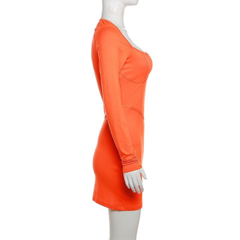 Square Neck Long Sleeve Corset Bodycon Mini Dress