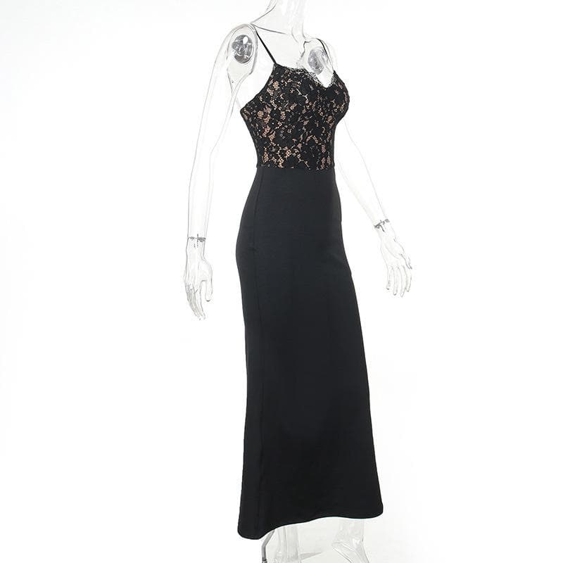 Lace patchwork v neck backless cami maxi dress 7