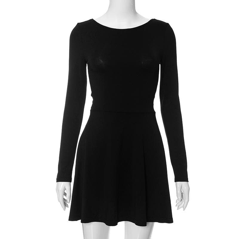 Square Neck Long Sleeve Lace Up Two Way Mini Dress - View 3