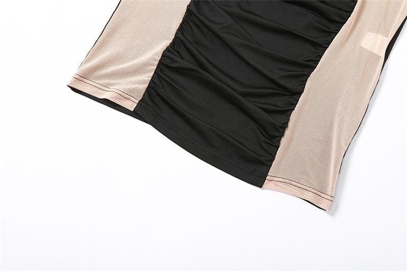 Sleeveless mesh contrast round neck midi dress - View 6