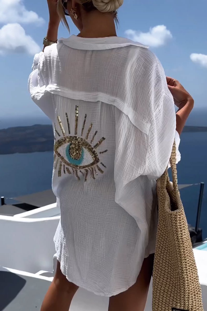 Oversized Long Sleeve Button Down Gauze Beach Cover Up Top