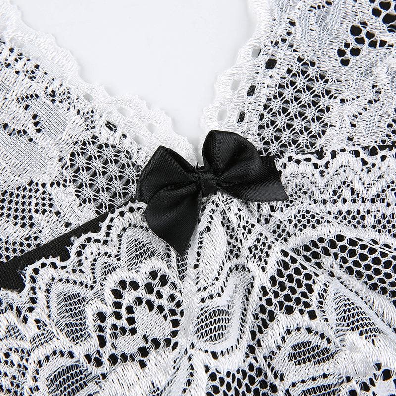 Lace embroidery V neck bowknot cami mini dress - View 5
