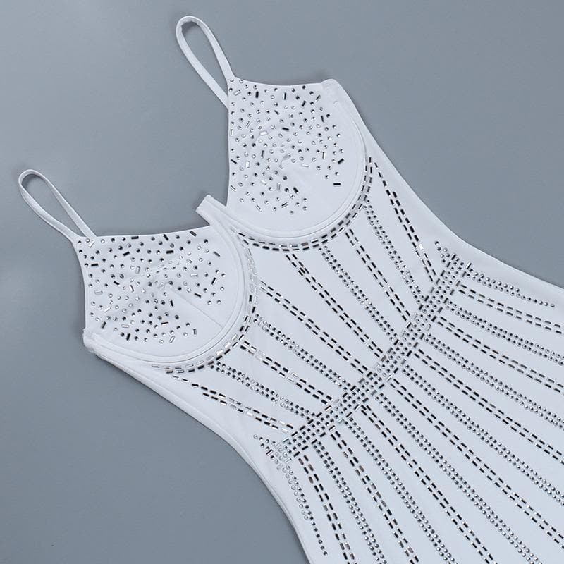 Beaded backless contrast cami mini dress - View 6