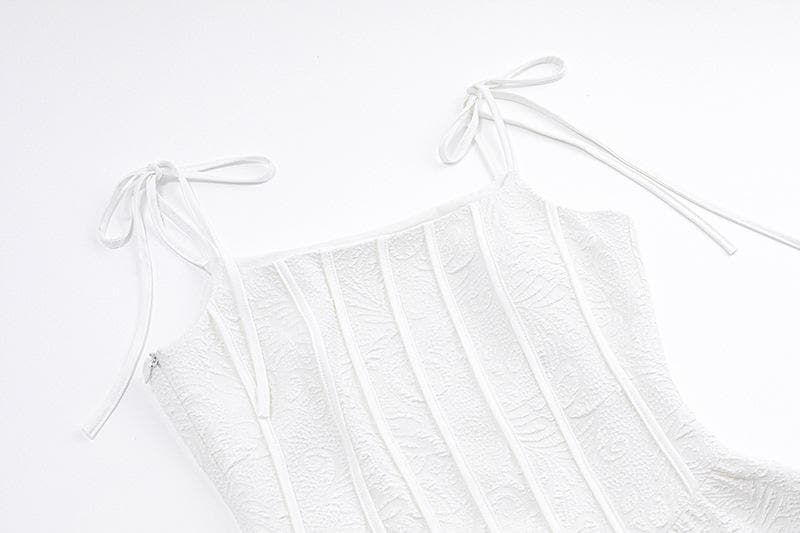 Textured Tie Strap Square Neck Corset Fit and Flare Mini Dress