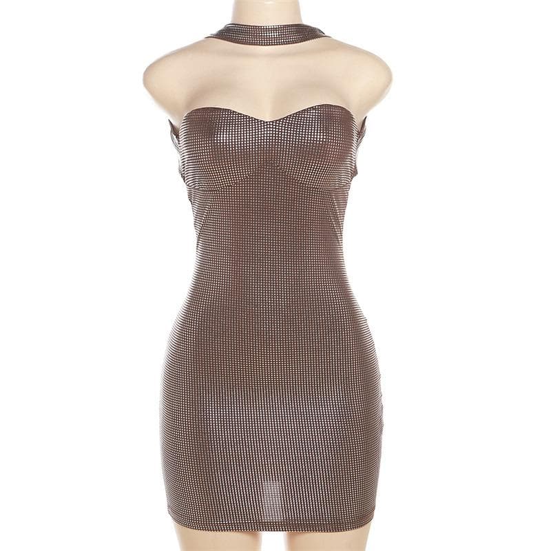Mesh Halter Neck Sweetheart Cut Out Bodycon Mini Dress