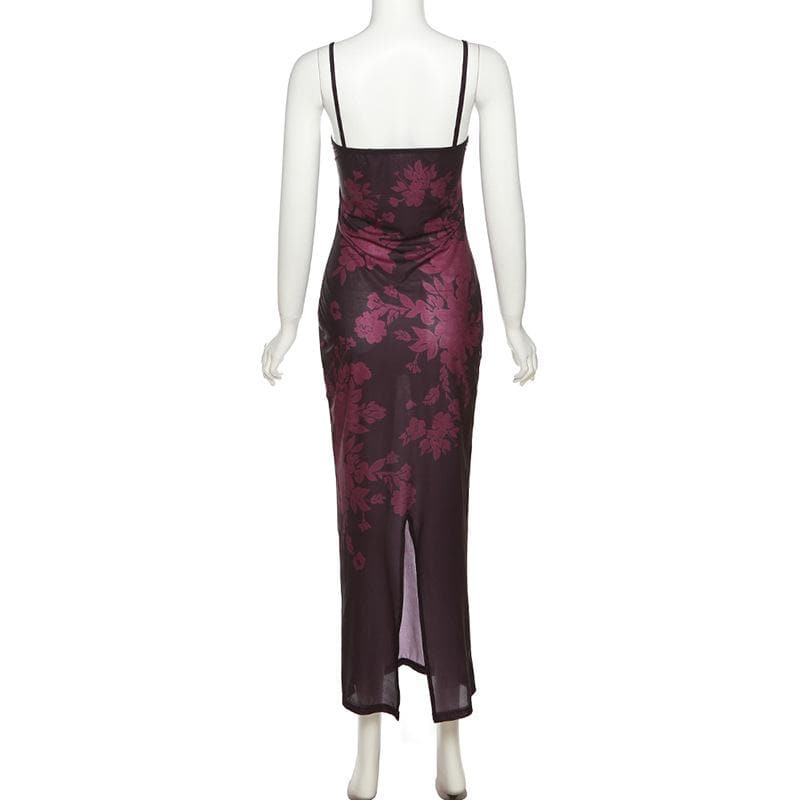 Floral Print Spaghetti Strap Lace Trim Bustier Mermaid Maxi Dress