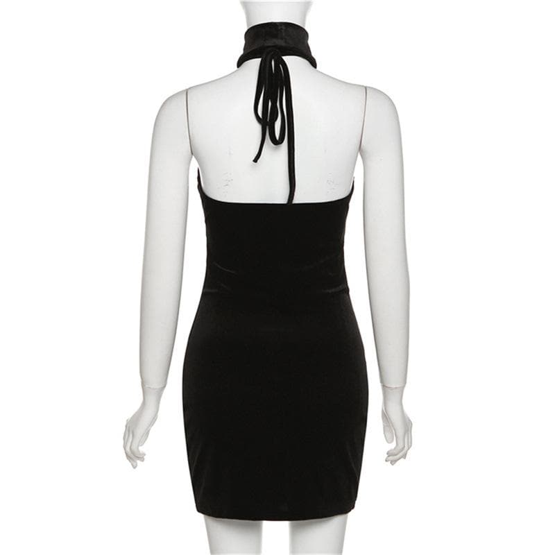 Velvet Halter Neck Cut Out Bodycon Mini Dress