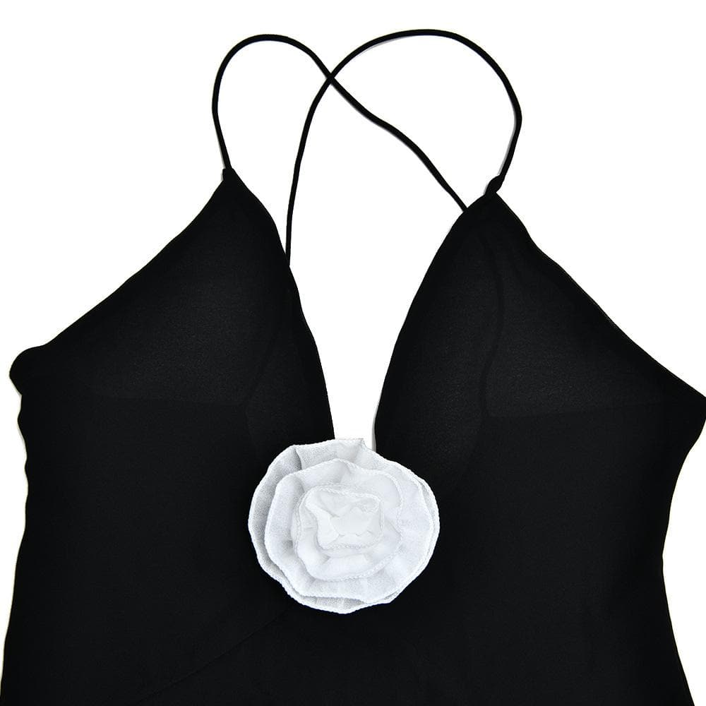 Flower applique v neck ruched zip-up cross back maxi dress - View 6