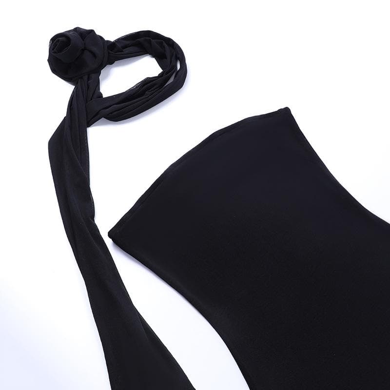 One Shoulder Rosette Tie Bodycon Maxi Dress