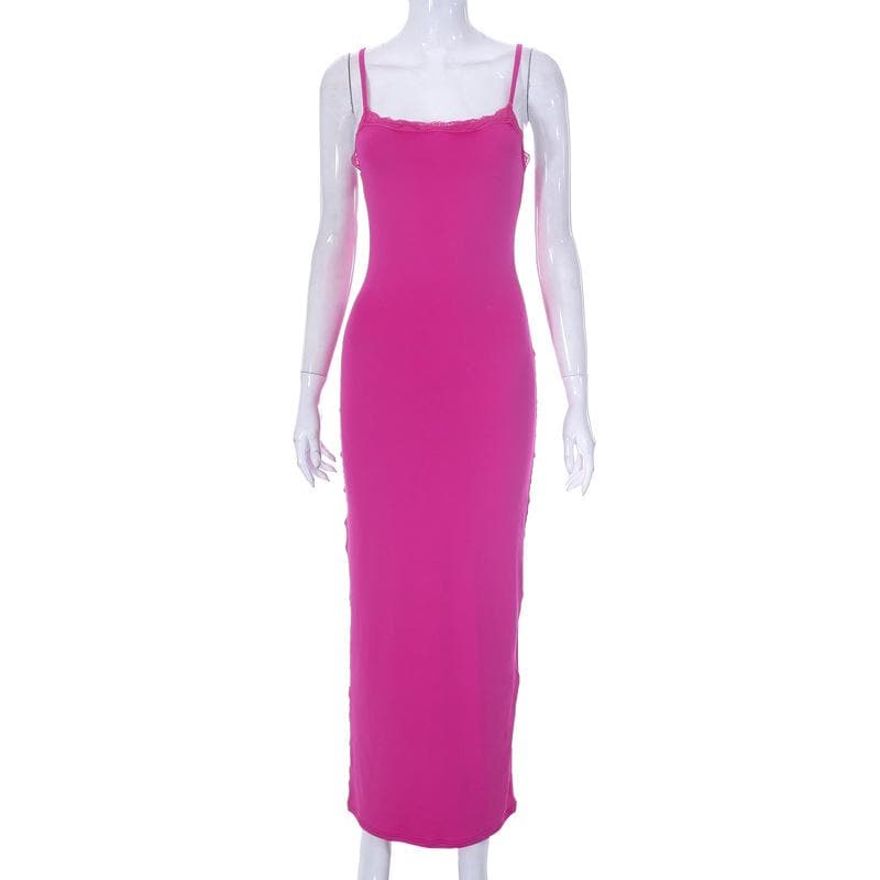 Lace hem square neck solid backless cami maxi dress 6