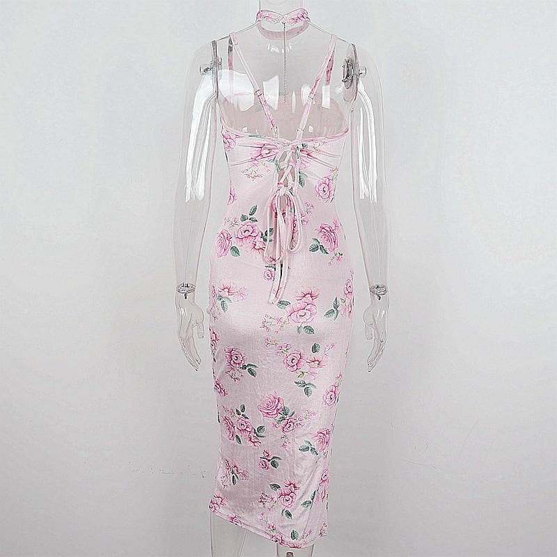 Floral Velvet Square Neck Ruched Bodycon Midi Dress