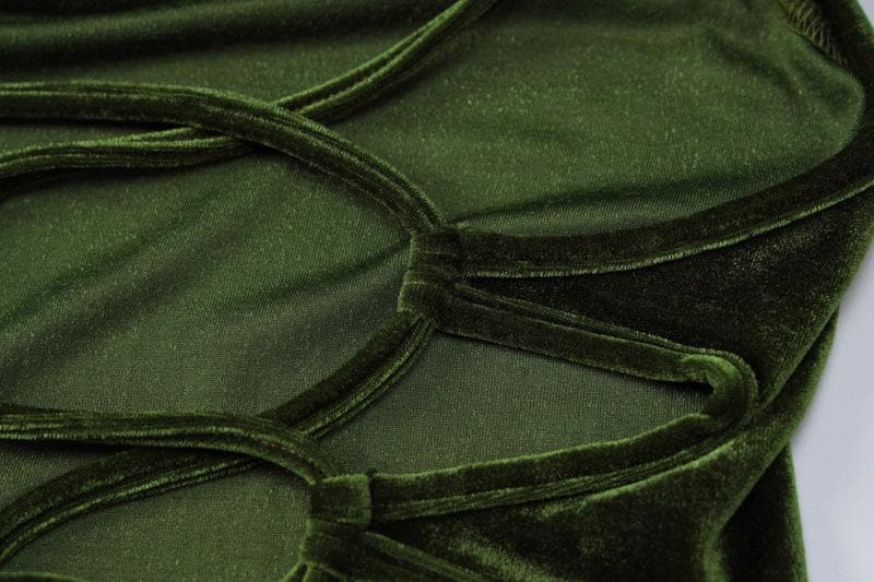 Velvet lace up solid slit cross back sleeveless midi dress - View 5