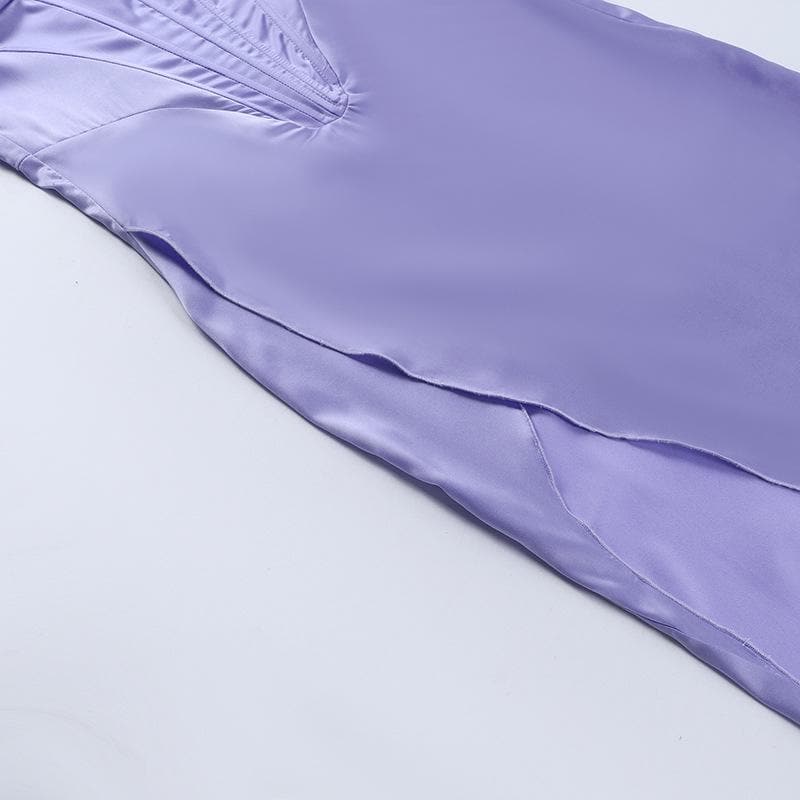 Satin Spaghetti Strap Corset Cut Out High Split Maxi Dress