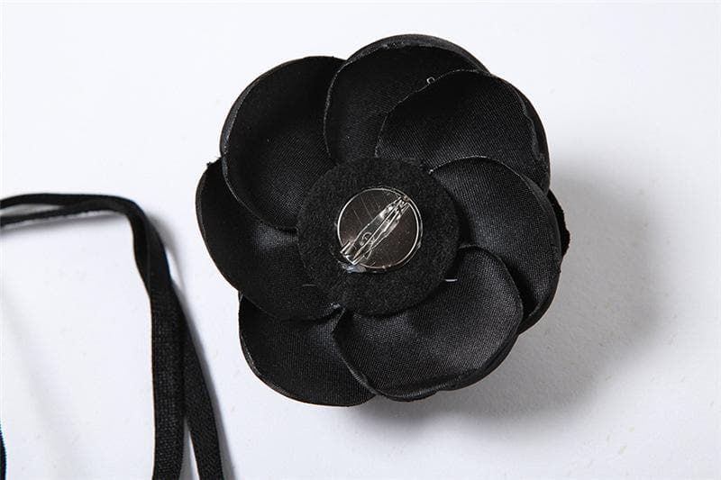 Velvet Notch Neck Spaghetti Strap Flower Applique Bubble Mini Dress